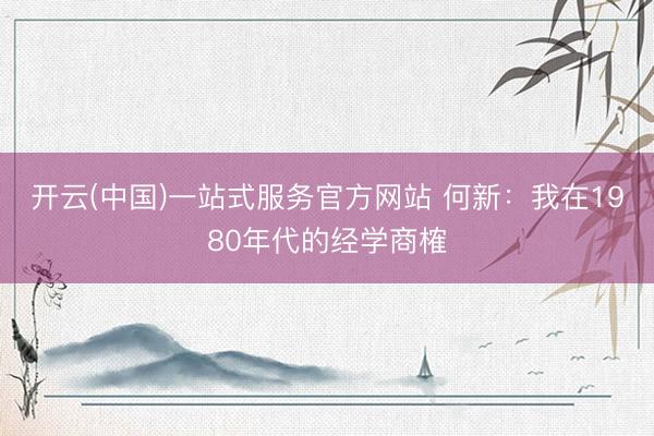 开云(中国)一站式服务官方网站 何新：我在1980年代的经学商榷