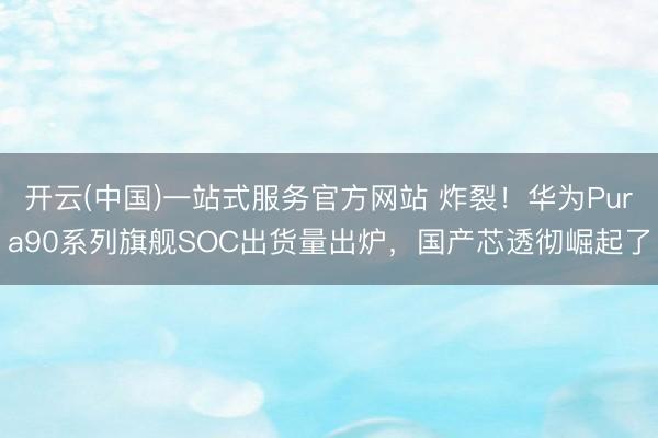 开云(中国)一站式服务官方网站 炸裂！华为Pura90系列旗舰SOC出货量出炉，国产芯透彻崛起了